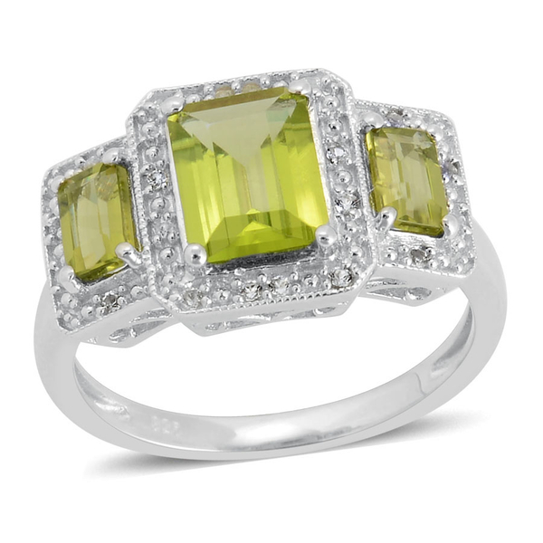 Hebei Peridot (Oct 1.50 Ct), White Topaz Ring in Platinum Overlay Sterling Silver 2.360 Ct.