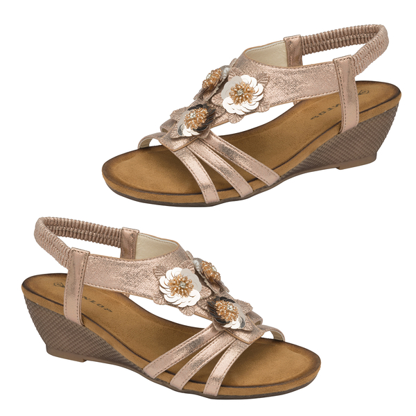 DUNLOP Gwen Floral Open Toe Sandals With Elasticated Sling-Back (Size 5) - Rose Gold