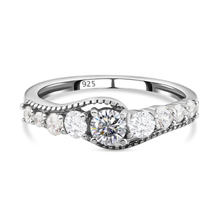 Simulated Diamond Ring in Platinum Overlay Sterling Silver