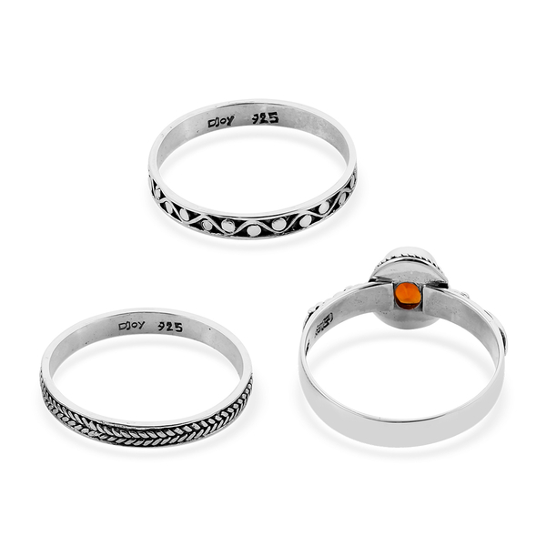 Royal Bali Collection - Set of 3 Madeira Citrine Ring in Sterling Silver 1.19 Ct, Silver wt 6.81 Gms