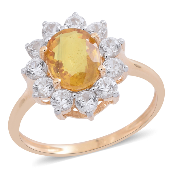 One Time Deal -9K Yellow Gold AA Premium Size Chanthaburi Yellow Sapphire (Ovl 2.50 Ct), Natural Whi
