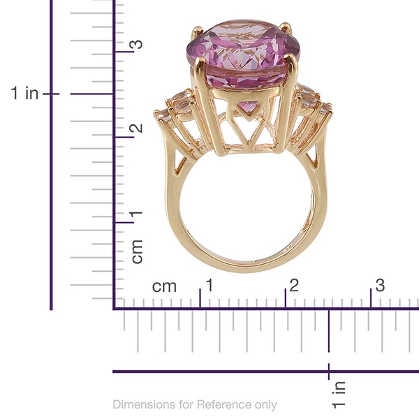 Mystic Pink Coated Topaz (Ovl 30.00 Ct), White Topaz Ring in 14K Gold Overlay Sterling Silver 30.750 Ct.