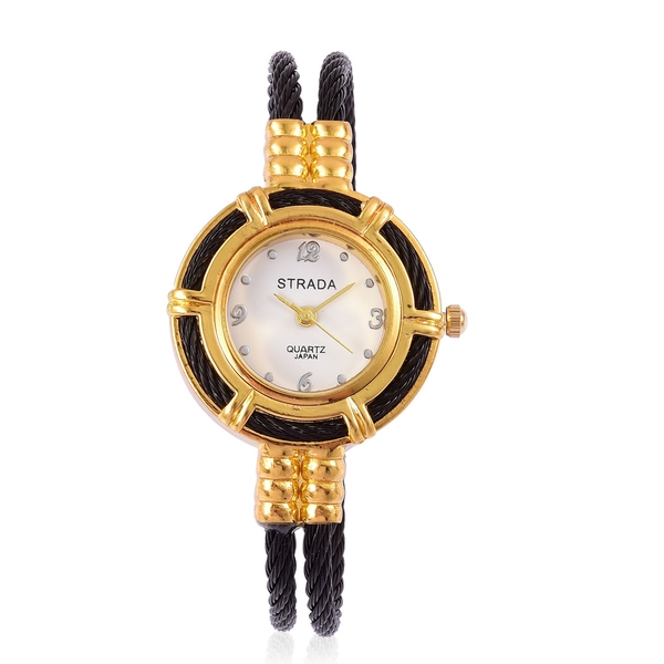 STRADA Japanese Movement Black Colour Bangle Watch in Gold Tone with Stainless Steel Back