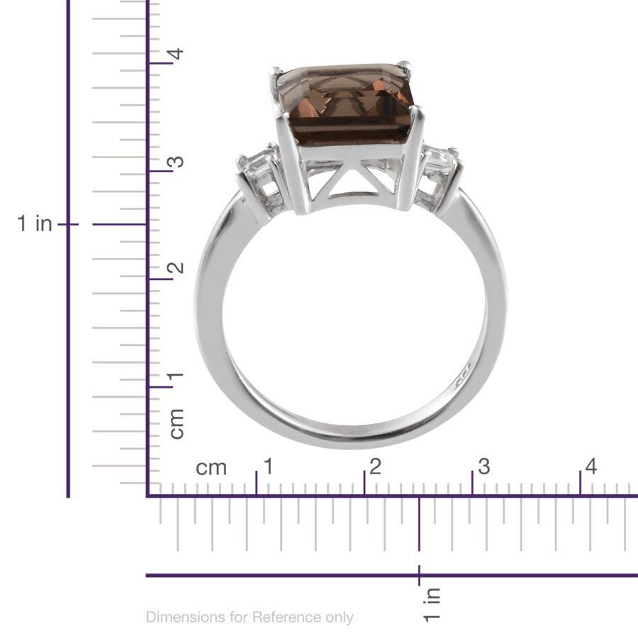 Brazilian Smoky Quartz (Sqr 3.25 Ct), White Topaz Ring in Platinum Overlay Sterling Silver 3.500 Ct.