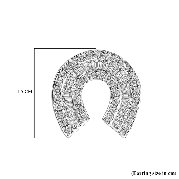 9K White Gold SGL Certified Diamond (I3/G-H) Horseshoe Earrings (With Push Back) 1.02 Ct.