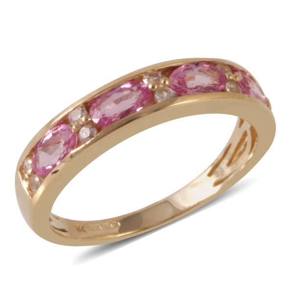 1.50 Ct.AAA Pink Sapphire and Cambodian Zircon Ring in 9K Yellow Gold