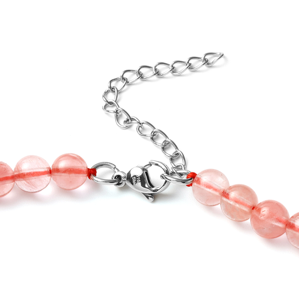 Cherry Quartz Necklace (Size - 18 with 2 inch Extender) in Stainless Steel 224.50 Ct.