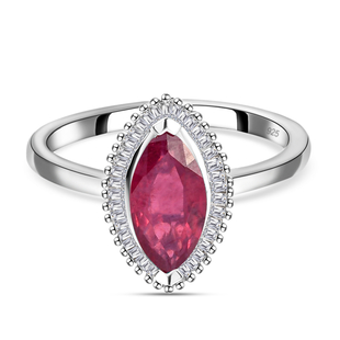 African Ruby (FF) and Diamond Ring in Platinum Overlay Sterling Silver 4.13 Ct.