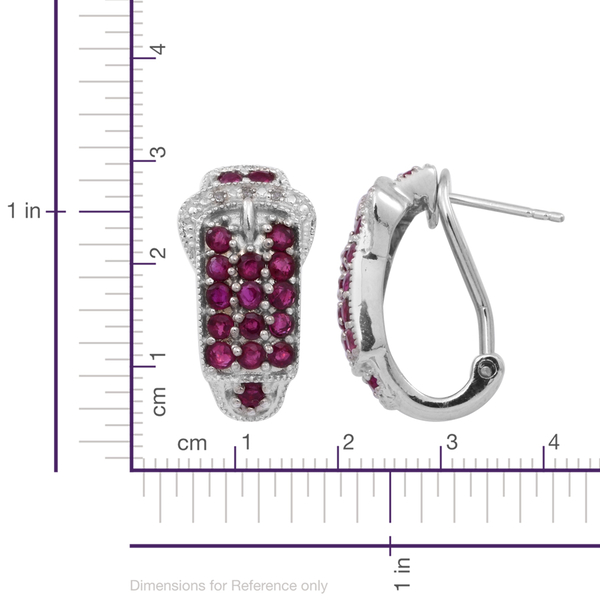 AAA Ruby (Rnd), White Topaz Buckle Earrings (with French Clip) in Rhodium Plated Sterling Silver 2.500 Ct.