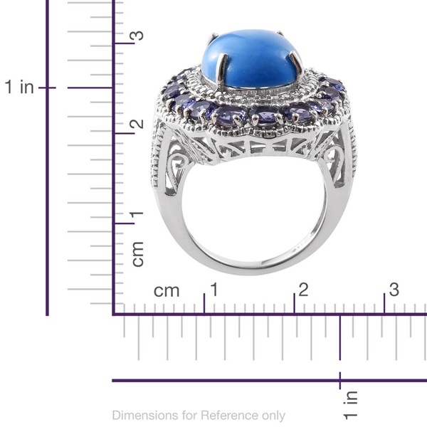 Ceruleite (Ovl 6.50 Ct), Iolite Ring in Platinum Overlay Sterling Silver 8.500 Ct.