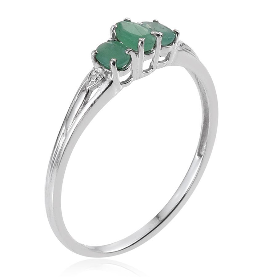 Brazilian Sakota Emerald (Ovl) 3 Stone Ring in Platinum Overlay Sterling Silver 0.500 Ct.