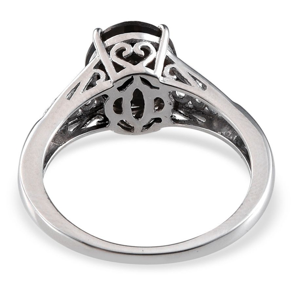 Boi Ploi Black Spinel (Ovl) Solitaire Ring in Platinum Overlay Sterling Silver 4.000 Ct.