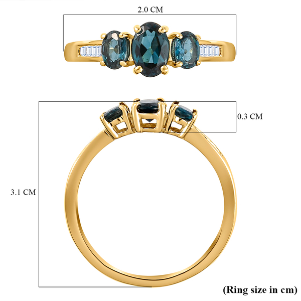 Limited Collection- 9K Yellow Gold Very Rare natural Sapphirine and Diamond Ring, 1.00 Ct.