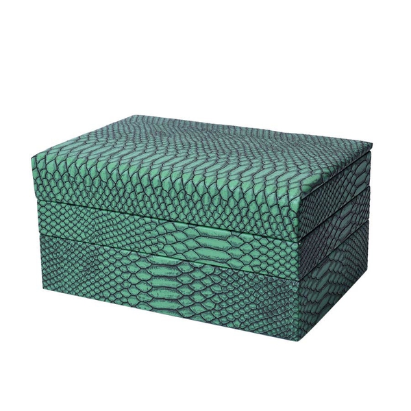 Three- Layer Jewellery Box with Light Pink Velvet Dust Cover on the Second and Third Layer (Size 24.5x17x12cm) - Dark Green