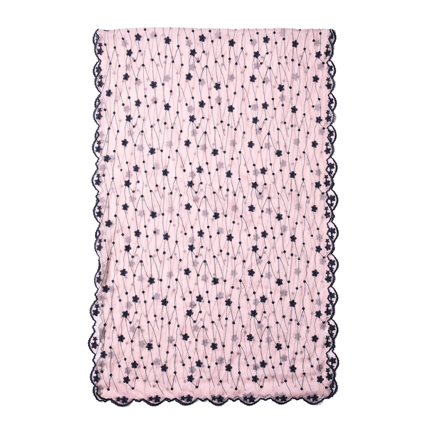 LA MAREY 100% Mulberry Silk Flower Vine Embroidery Pattern Scarf in Pink (180x58cm)