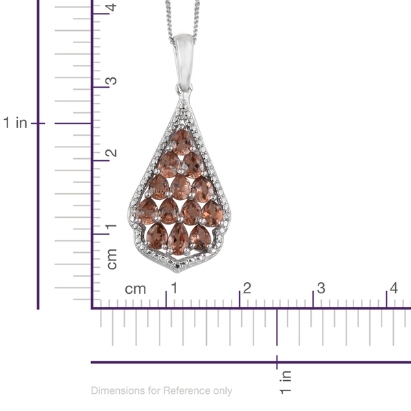 Jenipapo Andalusite (Pear), Diamond Pendant With Chain in Platinum Overlay Sterling Silver 2.010 Ct.