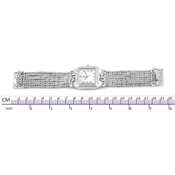 Premium Collection- Royal Bali Collection- EON 1962 Swiss Movement 3ATM Water Resistant Watch (Size 7) with Sapphire Glass in Rhodium Plated Sterling Silver, Silver wt. 61.00 Gms
