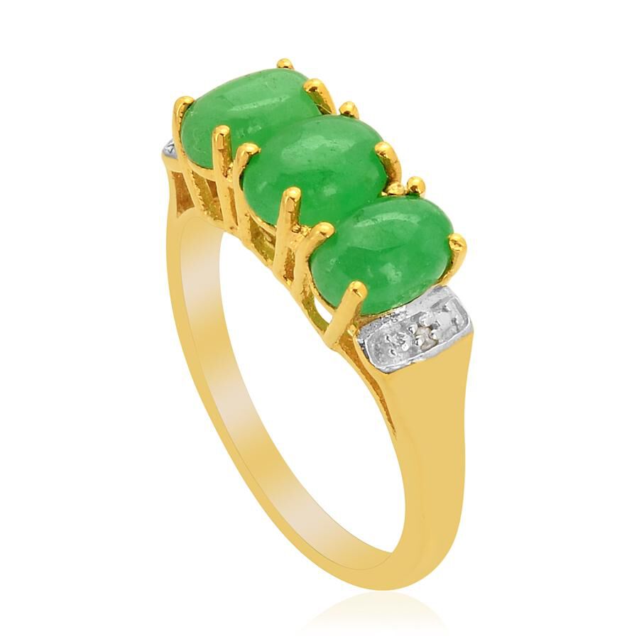 Enhanced Green Jade (Ovl) Diamond Ring in 14K Gold Overlay Sterling Silver  2.020 Ct.