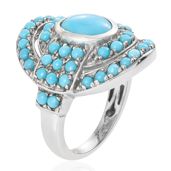 Arizona Sleeping Beauty Turquoise (Ovl 1.50 Ct) Ring in Platinum Overlay Sterling Silver 3.000 Ct. Silver wt. 6.75 Gms.