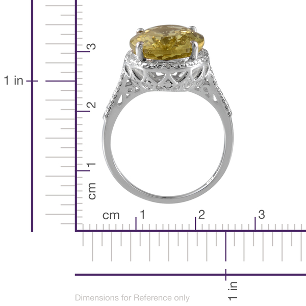 Brazilian Green Gold Quartz (Ovl 8.75 Ct), Diamond Ring in Platinum Overlay Sterling Silver 8.780 Ct.