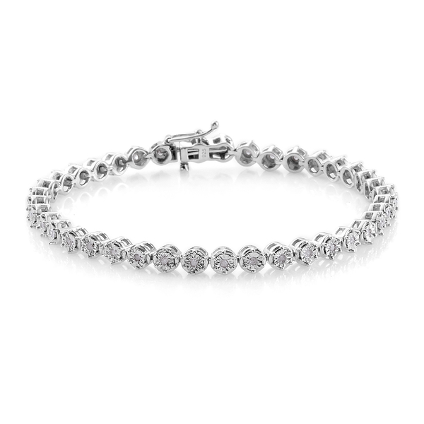 Diamond (Rnd) Tennis Bracelet (Size 7) in Platinum Plated Sterling Silver 0.330 Ct, Silver wt 11.00 