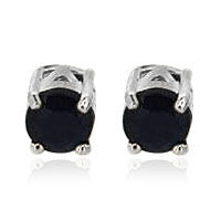 Diffused Blue Sapphire Earrings with Push Back in Rhodium Overlay Sterling Silver 1.28 Ct.
