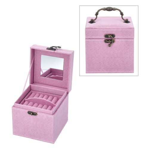 3 Layer Velvet Jewellery Box with Inside Mirror and Vintage Handle