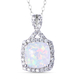 ELANZA Simulated White Opal and Simulated Diamond Halo Pendant With Chain in Rhodium Plated Silver