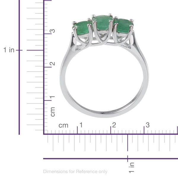 Kagem Zambian Emerald (Rnd) Trilogy Ring in Platinum Overlay Sterling Silver 1.500 Ct.