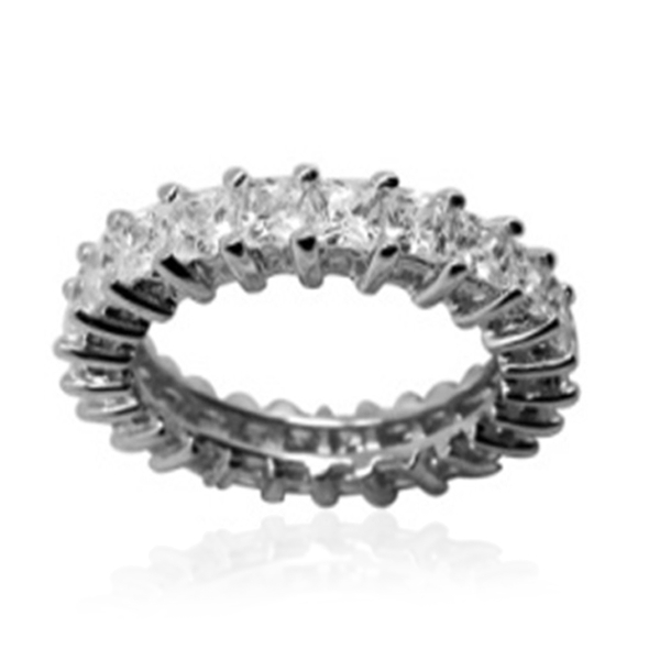 ELANZA AAA Simulated Diamond (Sqr) Full Eternity Ring in Rhodium Plated Sterling Silver