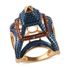 Blue and Champagne Diamond Eiffel Tower Ring (Size P) in 14K Gold Overlay Sterling Silver, Silver wt. 8.50 Gm