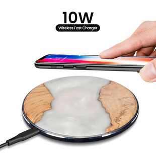 10W Ergonomic Pattern Wireless Fast Charging Pad with USB Cable - White and Brown