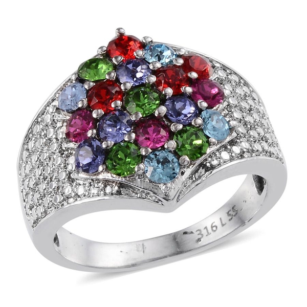 - Light Siam Crystal (Rnd), Fern Green Crystal, Tanzanite Colour Crystal Ring in ION Plated Stainles