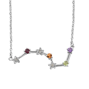 Diamond and Multi Gemstones Necklace (Size 18 With 2 Inch Extender) in Platinum Overlay Sterling Sil