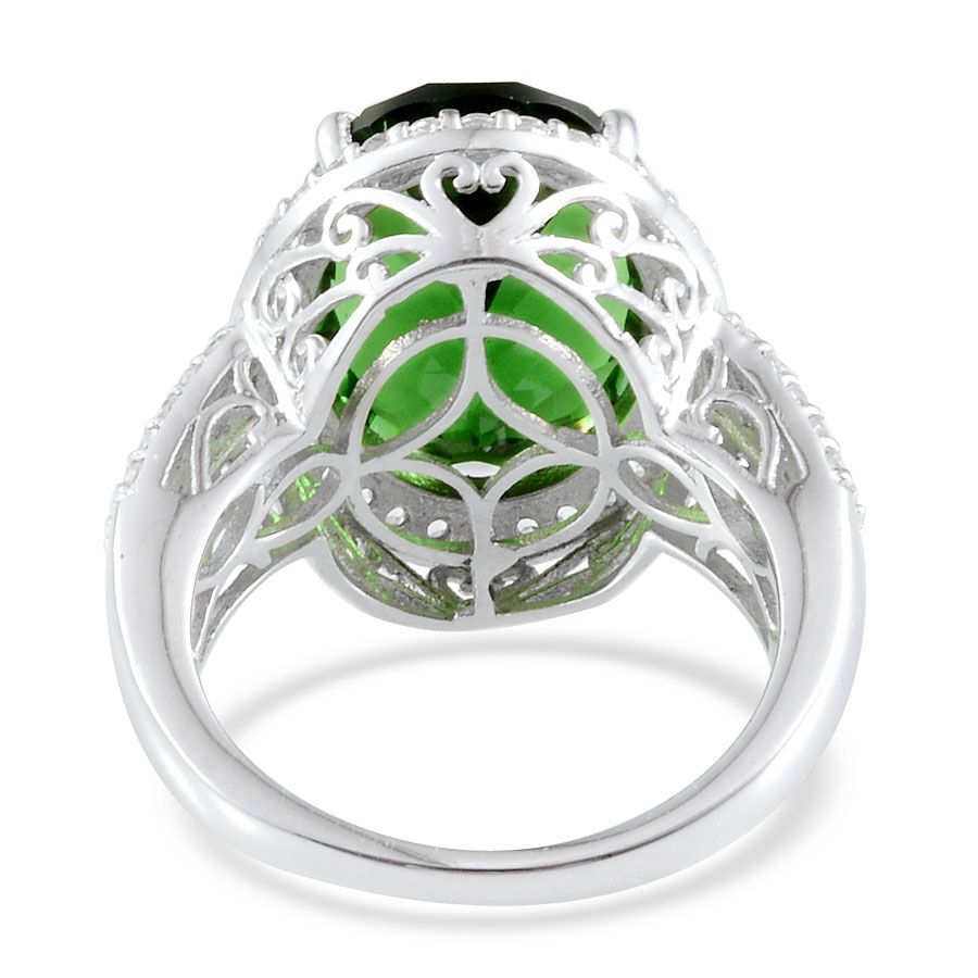 Helenite (Ovl 10.00 Ct), White Topaz Ring in Platinum Overlay Sterling Silver 11.000 Ct.