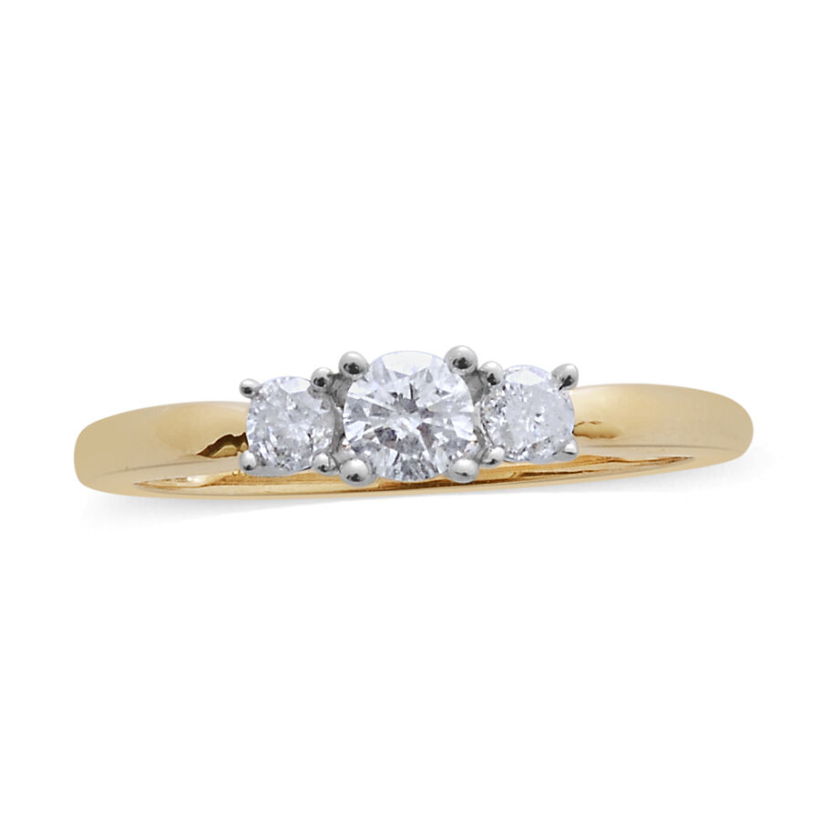 9K Yellow Gold 0.50 Carat Diamond 3 Stone Ring SGL Certified (I3/G-H)