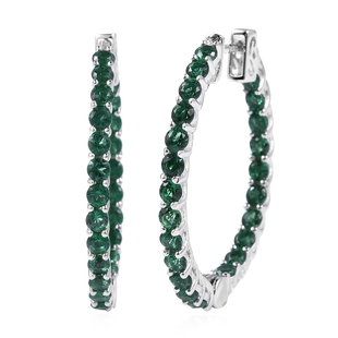 Lustro Stella Simulated Emerald Hoop Earrings in Rhodium Plated Silver