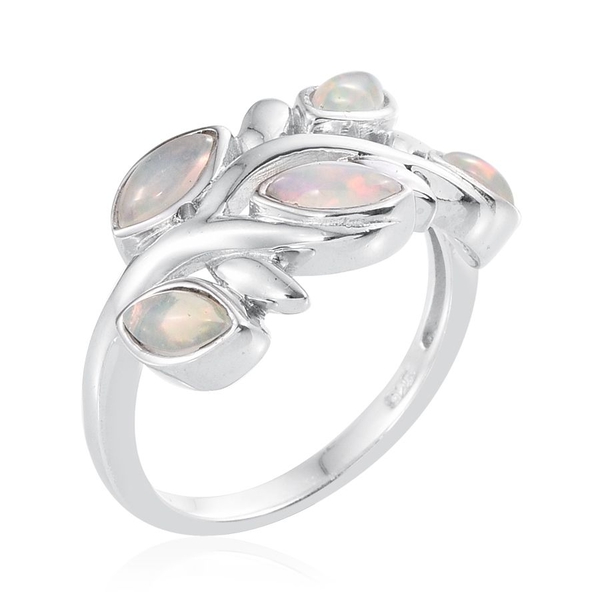 AA Ethiopian Welo Opal (Mrq) 5 Stone Ring in Platinum Overlay Sterling Silver 0.750 Ct.