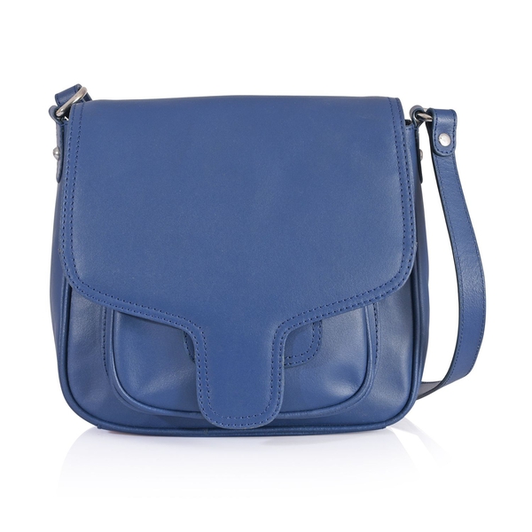 Genuine Leather Blue Colour Sling Bag with External Zipper Pocket and Adjustable Shoulder Strap (Size 23x23 Cm)