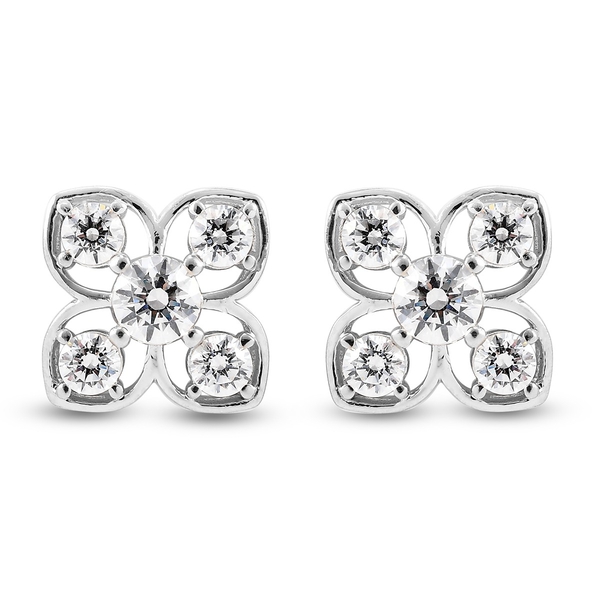 Lustro Stella - Platinum Overlay Sterling Silver Flower Earrings (with Push Back) Made with Finest C