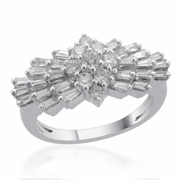 ILIANA 1 Carat Diamond Ballerina Ring in 18K White Gold IGI Certified VS SI GH