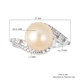White South Sea Pearl (Rnd 10-11 mm), Natural White Cambodian Zircon Ring in Rhodium Overlay Sterling Silver