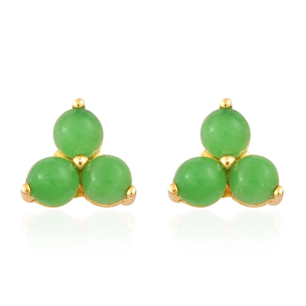 Chinese Green Jade (Rnd) Stud Earrings (with Push Back) in 14K Gold Overlay Sterling Silver 2.500 Ct