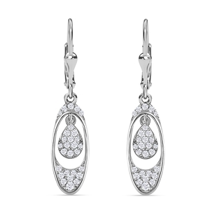Diamond Lever Back Earrings in Platinum Overlay Sterling Silver, 0.50 Ct