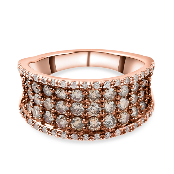 Natural Champagne and White Diamond Cluster Ring in Rose Gold Overlay Sterling Silver 1.51 Ct.
