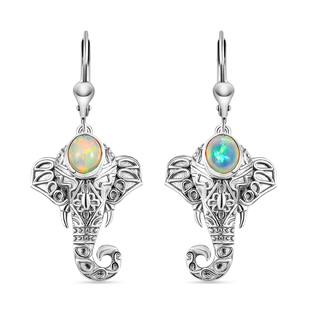 Ethiopian Welo Opal Dangling Earrings (with Lever Back) in Platinum Overlay Sterling Silver, Silver 