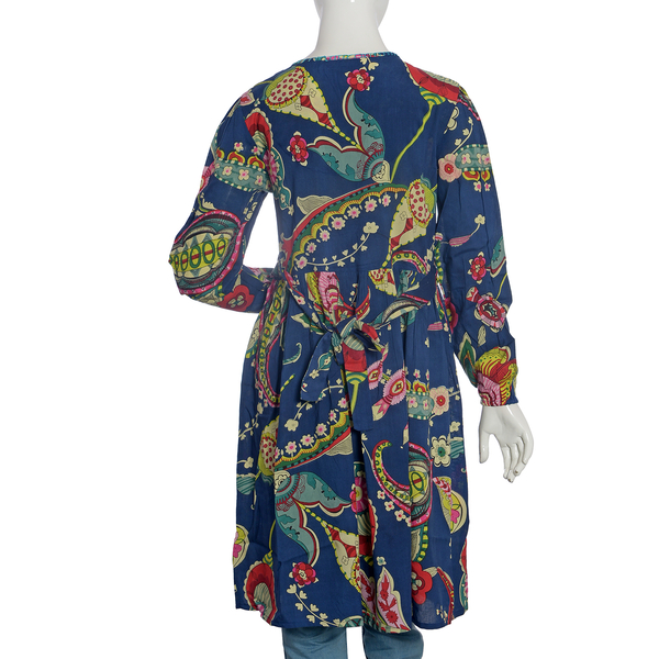 Navy Blue and Multi Colour Floral Pattern Embellished Dress (Size M 97.7x49.5 Cm)