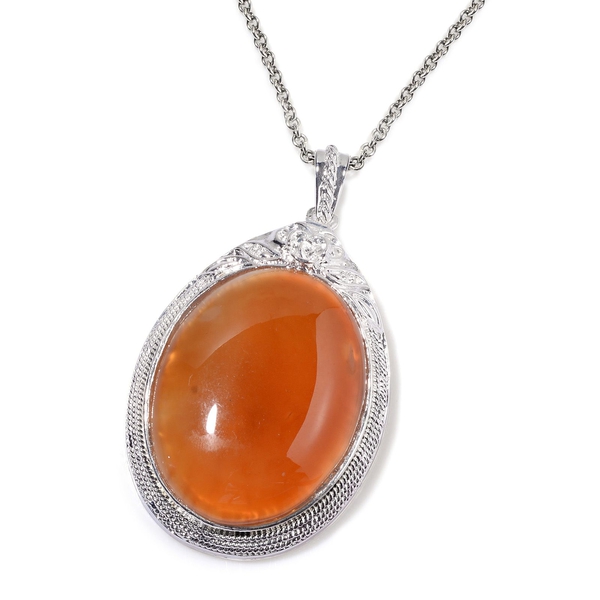 Red Agate Pendant in Silver Tone with Stainless Steel Chain 80.000 Ct.