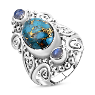SAJEN SILVER - Mojave Turquoise and Rainbow Moonstone  Ring in Sterling Silver 8.16 Ct, Silver Wt. 8