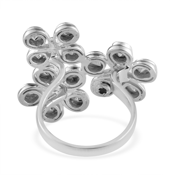 GP Polki Diamond, Kanchanaburi Blue Sapphire Ring in Platinum Overlay Sterling Silver 1.02 Ct, Silver Wt. 5.20 Gms